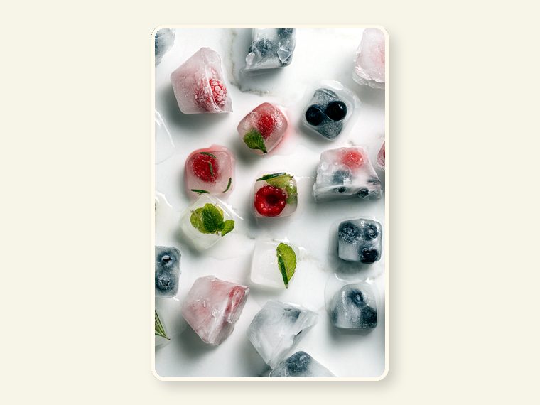 Top View Ice Cubes With Fruits — healthy food and nutrition support for rescued primates and sanctuary animals.
